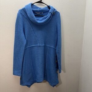 Soft Surroundings Sweater Womens M Blue Breakwater Tunic Knit Cowl Neck Chunky